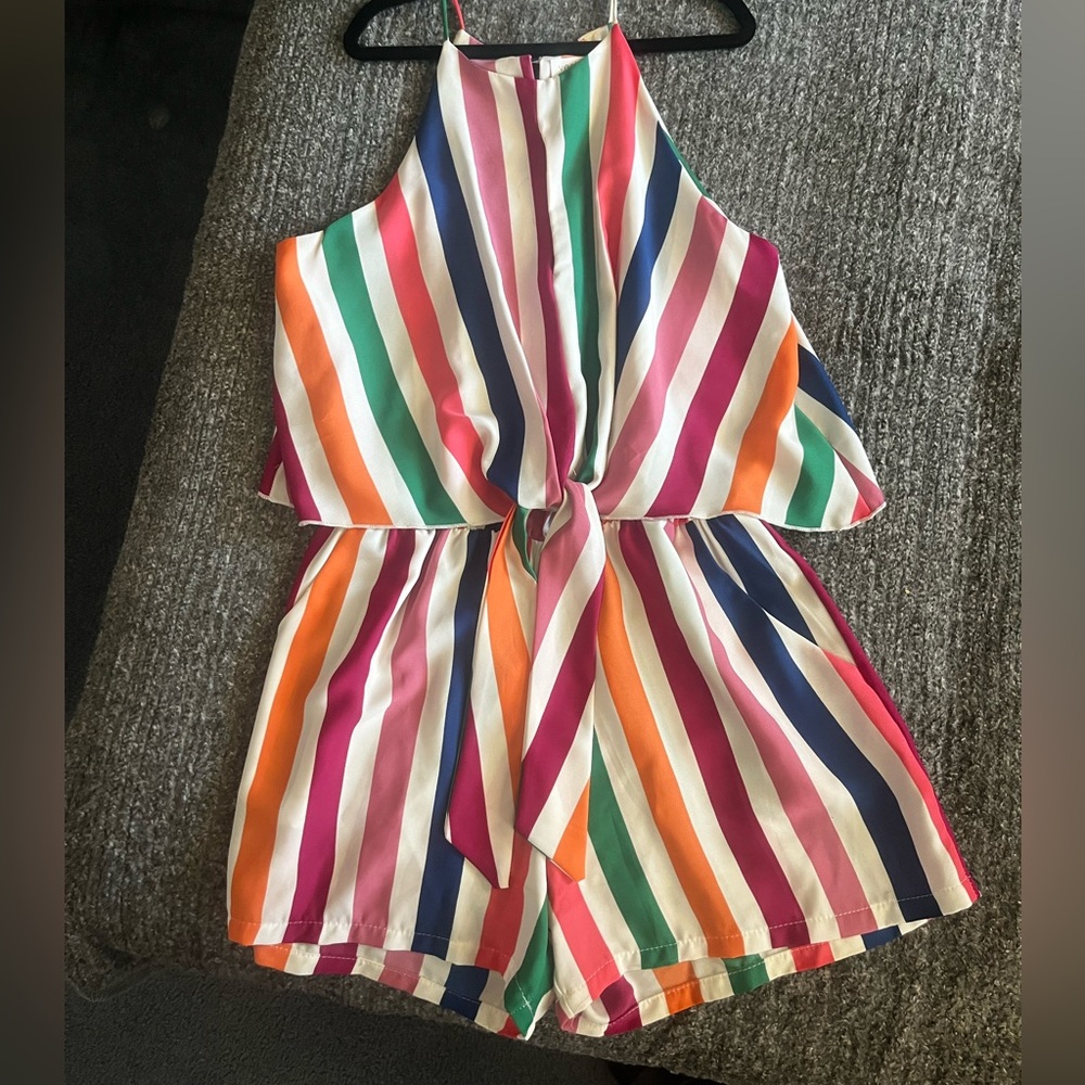 Vestique Orange and Pink Jumpsuit with Halter Top and Elastic Waist